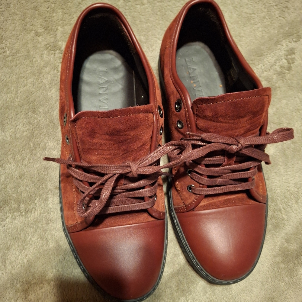 Lanvin Brown Leather Sneakers with Stitched Sole